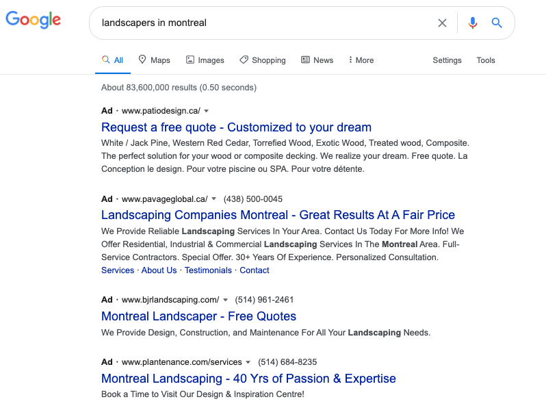 Landscaping Google Ads